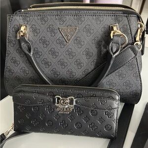 Guess Black Embossed Satchel with Wallet